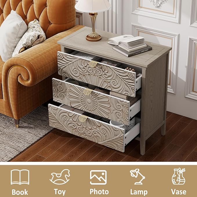 3 Drawer Nightstand, 30 in Tall Accent Storage Cabinet - Image 4