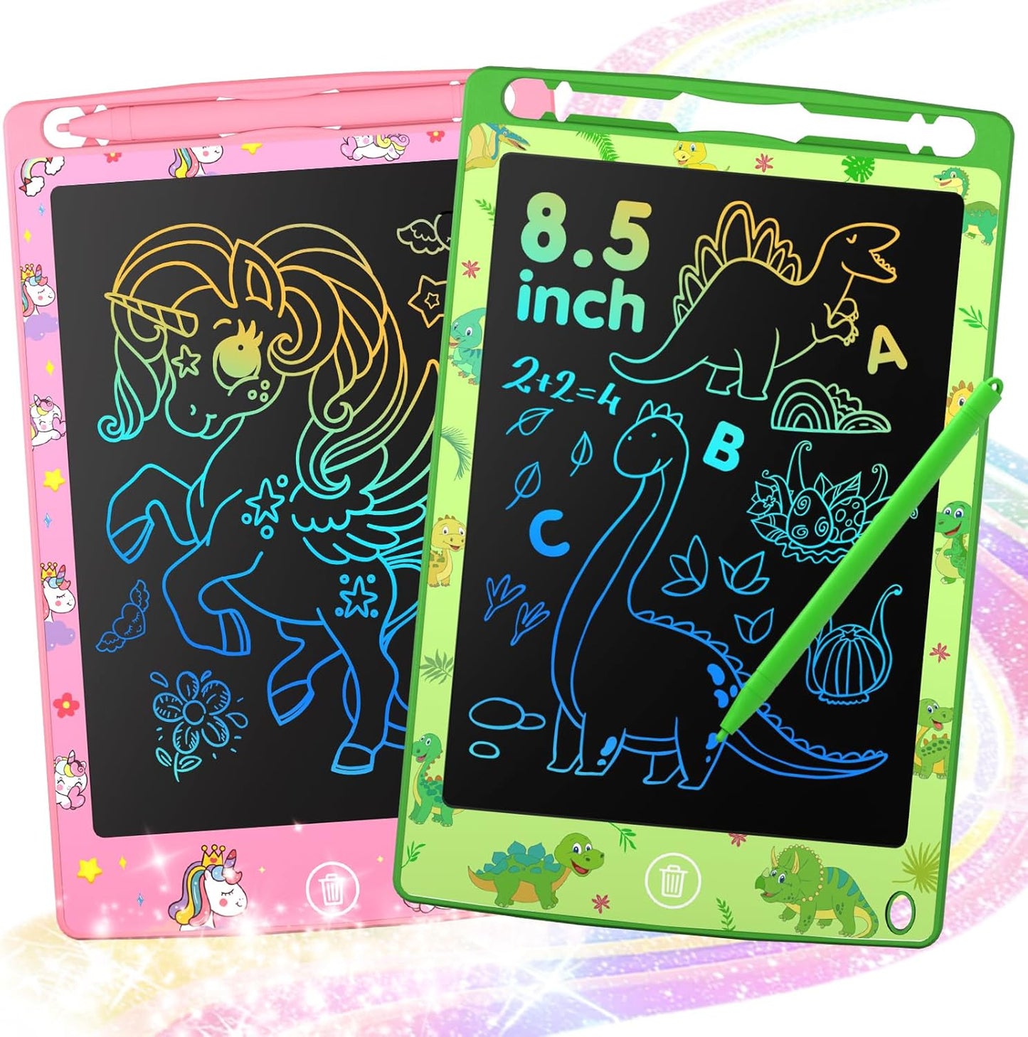 2 Pack LCD Writing Tablet for Kids, 8.5 Inch Colorful Doodle Board Drawing Tablet, Kids Travel Games Activity Learning Toys Birthday Gifts for 3 4 5 6 Year Old Boys Girls Toddlers Preschooler