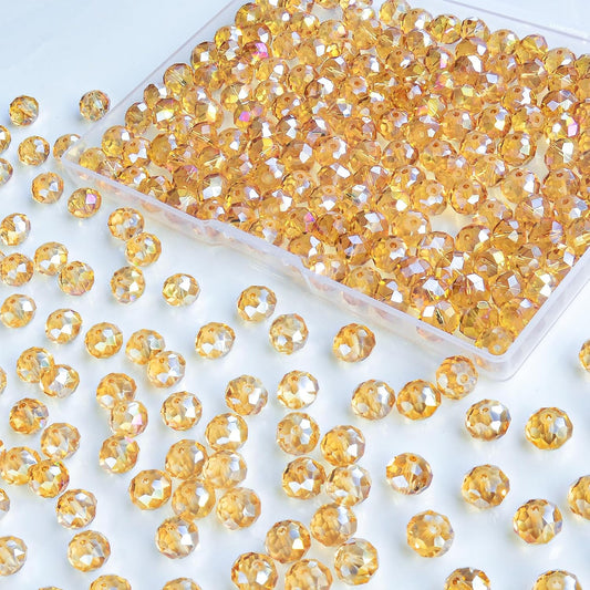 220Pcs 10mm Crystal Glass Beads for Jewelry Making Beads for Bracelets Necklace Pendants Making Supplies(Gold Champagne)