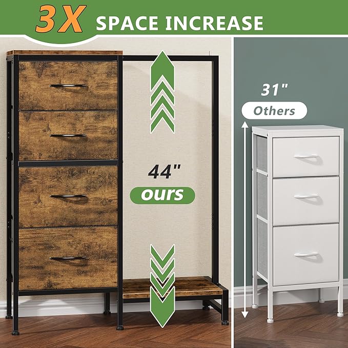 HIGDBFE Dresser with Hanging Rack, 4 Drawers Small Closet - Image 4