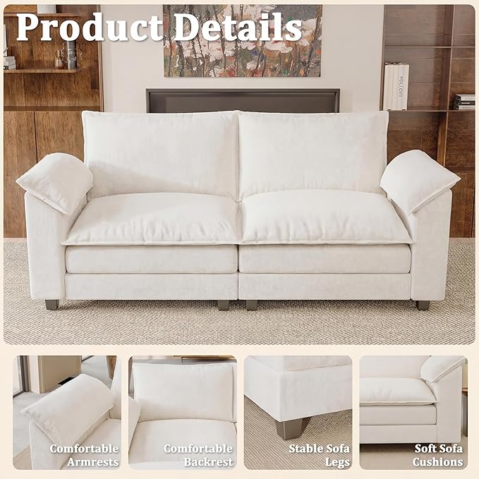 Modern Loveseat Sofa Chenille Cloud Couch - Image 3
