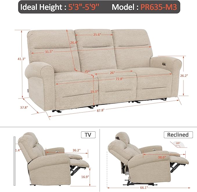 MCombo 87.8" Wall Hugger Power Reclining Sofa - Image 3