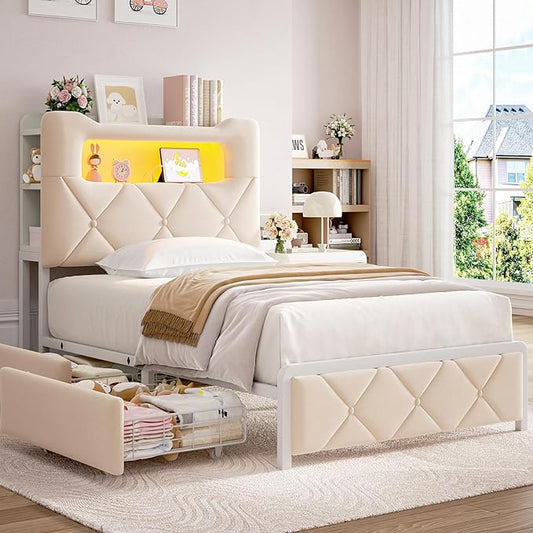 Twin Upholstered LED Bed Frame by JOCOEVOL