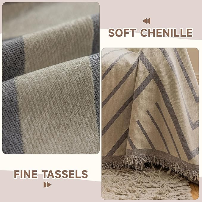 VClife Beige Gray Herringbone Couch Cover Modern Simple Style Geometric - Image 5