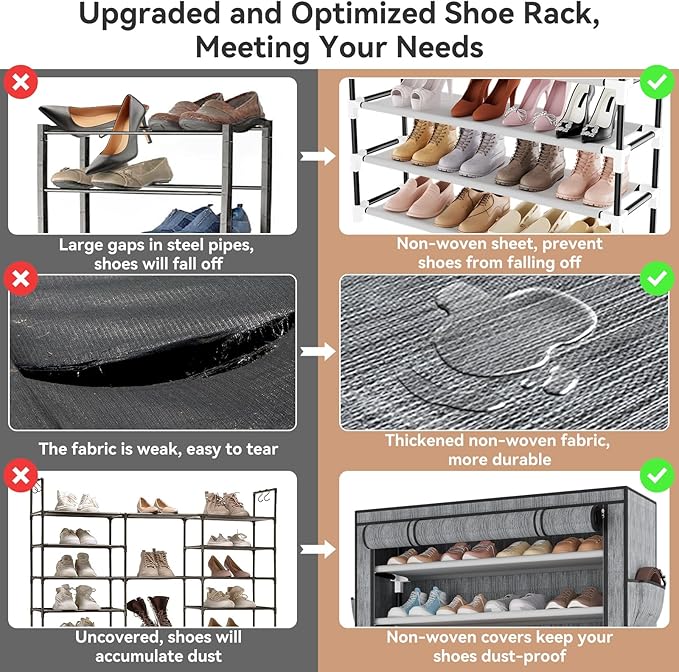 LANTEFUL Shoe Rack with Covers 10 Tier Tall Shoe Rack Organizer Large Capacity - Image 7