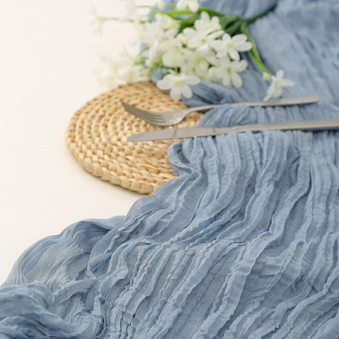 12Pcs Gray-Blue Cheesecloth Table Runner 120 Inch10FT Gray-Blue Rustic Boho Cheesecloth Table Runner Cheese Cloths for Wedding Party Baby Shower Birthday Home Decor Holiday Decorations