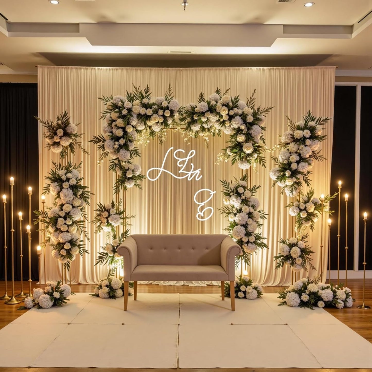 40ft x 10ft Wrinkle Free Beige Backdrop Curtain for Wedding Parties, Thick Polyester Photo Backdrop Drapes for Baby Shower Engagement Birthday Party Backdrop Stand,5ft x 10ft 8 Panels
