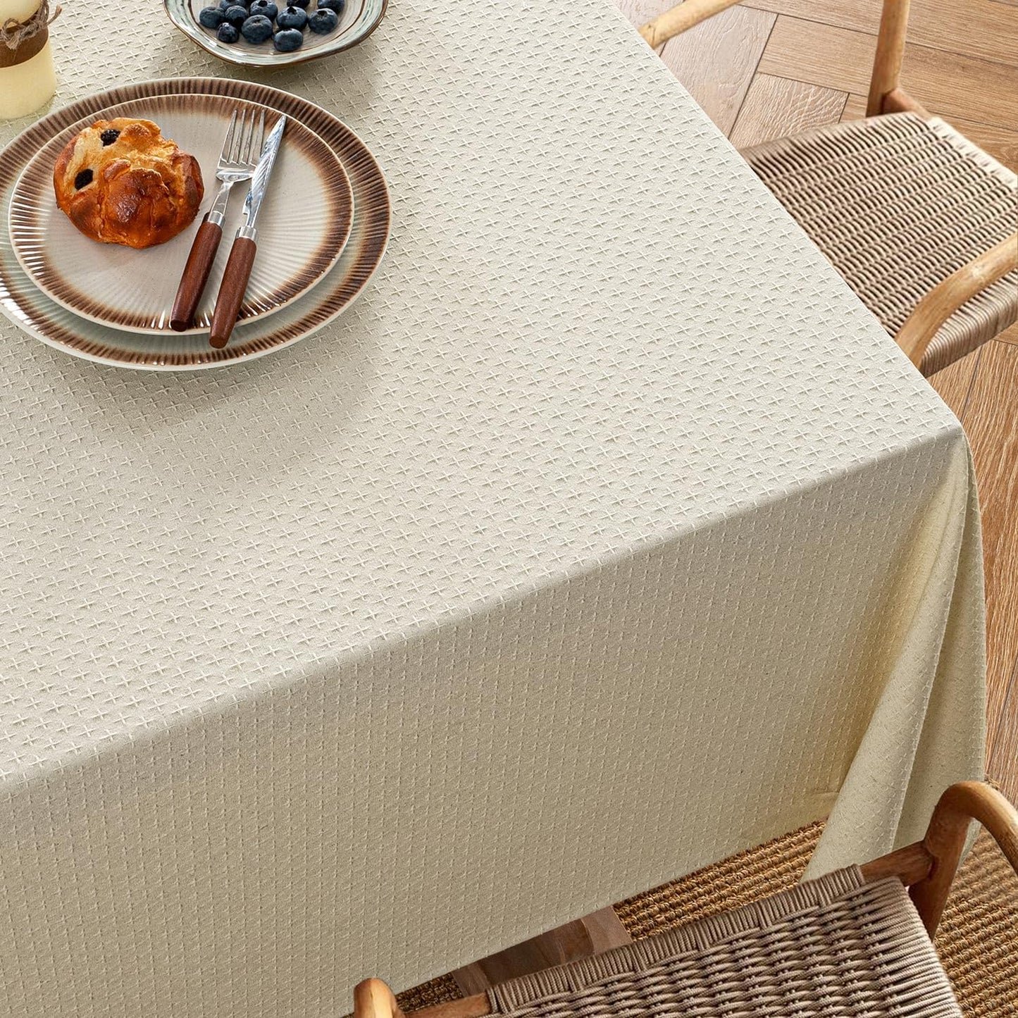 MIULEE Natural Linen Cottton Table Cloth Rectangle Tablecloth Waterproof Spillproof Cross-Star Textured Table Cltoth Decorative Farmhouse Style for Dining Party Weddings 60x120 Inch