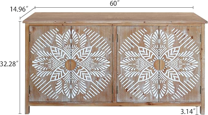 LKTART 60" Sideboard Buffet Cabinet, Vintage Accent Credenza Storage - Image 2