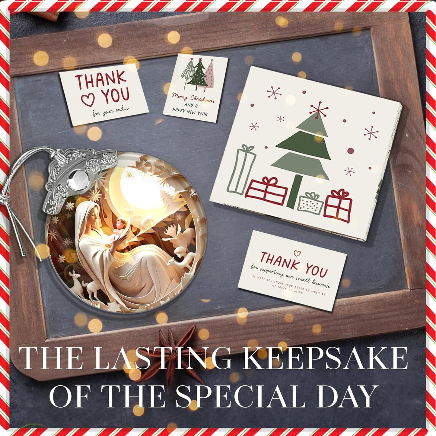 Christmas Ornament, White Nativity Design, Religious Christmas Ornament, Hanging Ornament, Acrylic, 2023, 4 INCH, for Holiday Party