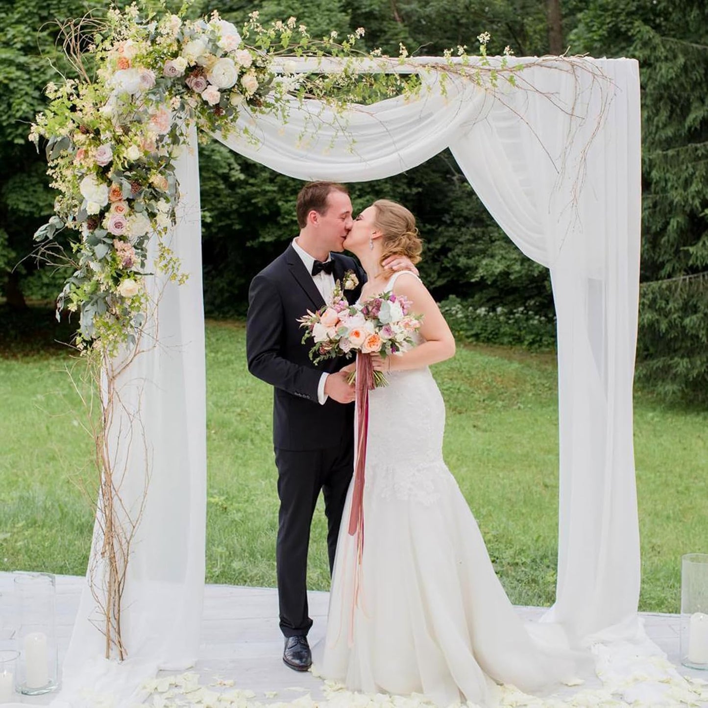 Wokceer Wedding Arch Draping Fabric 6 Panels 28.7" x 20FT White Sheer Fabric Backdrop Arch Draping for Wedding Ceremony Birthday Party Bridal Shower Decoration