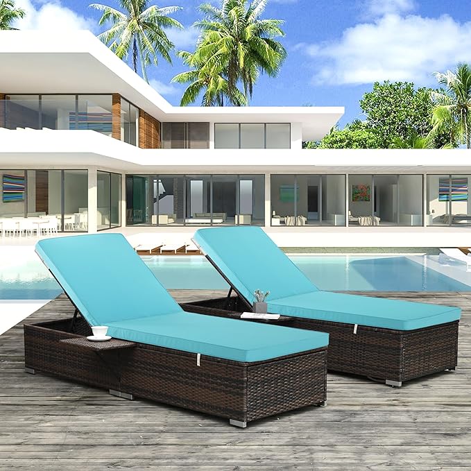 Outdoor Chaise Lounge Cushion Set of 2, Fadesafe Water-Repellent Lounge Deck - Image 2