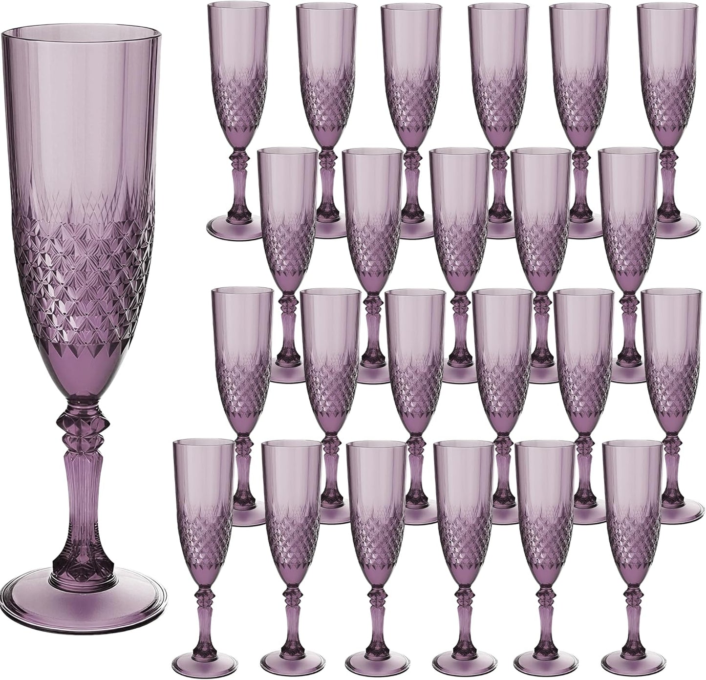 Plastic Champagne Flutes, 24PCS Dark Purple Wine Glasses Goblets Cups Reusable Flute, for Halloween Weddings Bachelor Parties Toasting and Events(24, Dark Purple)