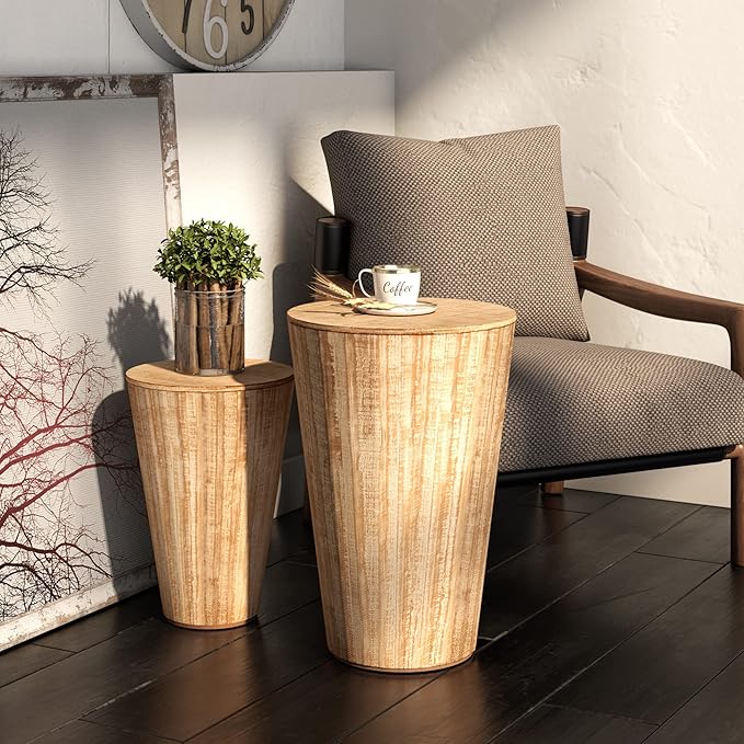 Aoikax Farmhouse Nesting Barrel Side Table, Rustic Space Saving Storage End - Image 4