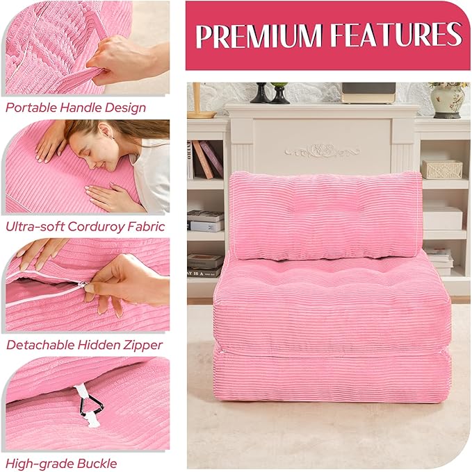 HABUTWAY Folding Sofa Bed, Convertible Sleeper Chair Bed w/Dual-Pillow & Handle - Image 6