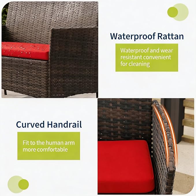 4-Piece Outdoor Furniture Set, PE Rattan Wicker Chairs - Image 6