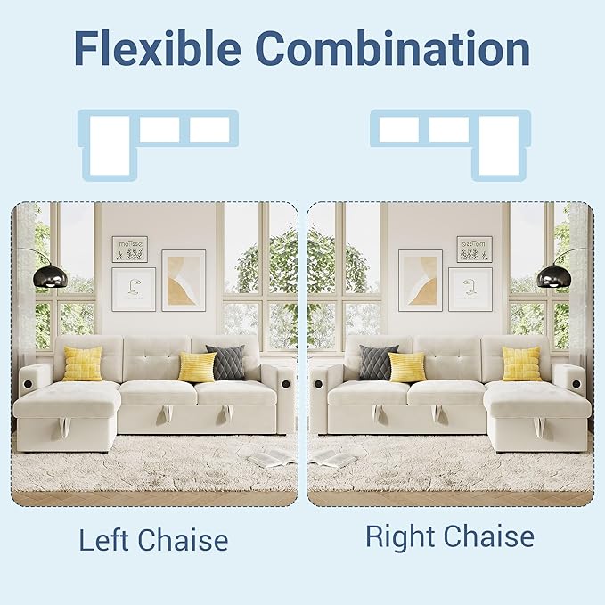 GarveeHome 84 Inch Sleeper Sofa Couch, L-Shaped Couches, Convertible Pull Out - Image 5