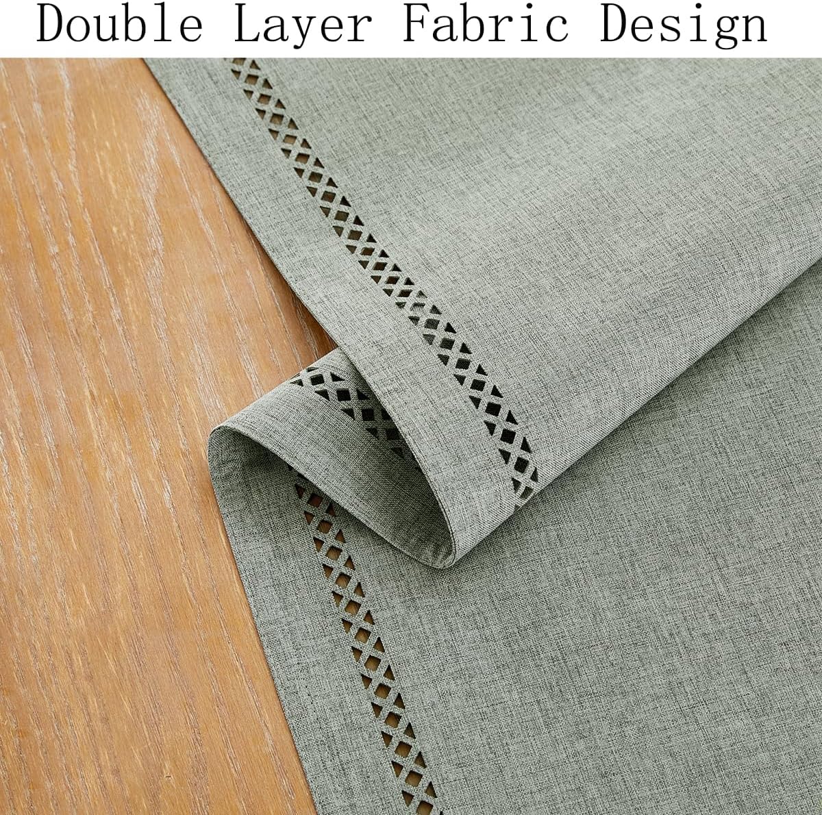 Burlap Style Farmhouse Table Runner, 13 x 48 Inch Grey, Rustic Geometric Hollow Table Runners 48 Inches Long for Dresser Table Everyday Use, 13x48 Inches, Grey