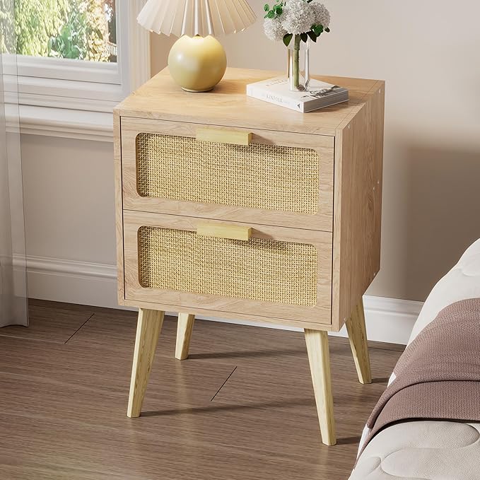 YAUKOMEL Rattan Nightstand, Wood End Table, Side Table - Image 4