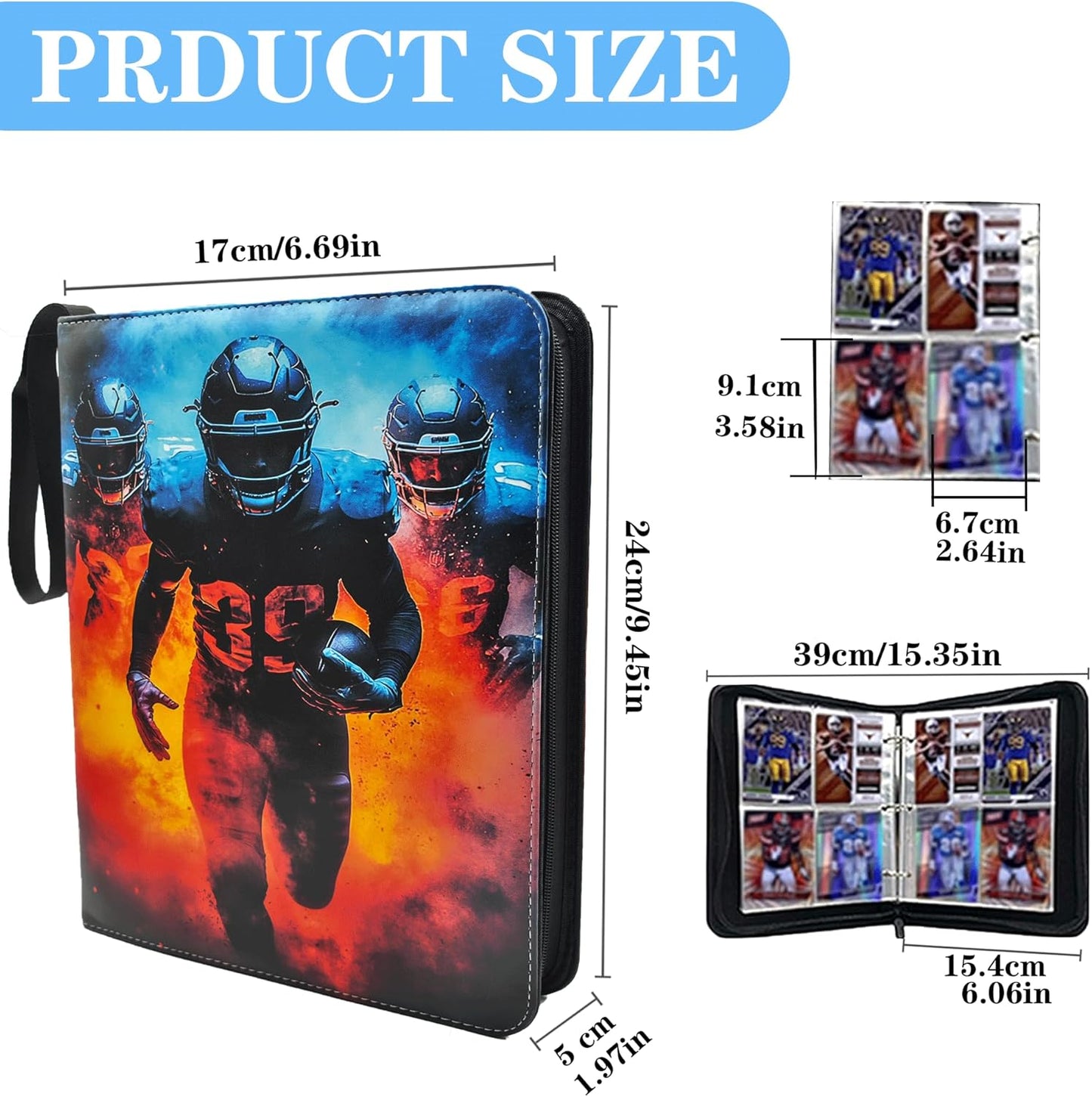 Trading Card Binder 4 Pocket, Pockets Football Card Binder, Premium Double Sided Pocket PU Cover Card Collection Binder for 400 Cards, Card Album for YuGiOh, MTG, TCG, Game Cards & Sports Cards