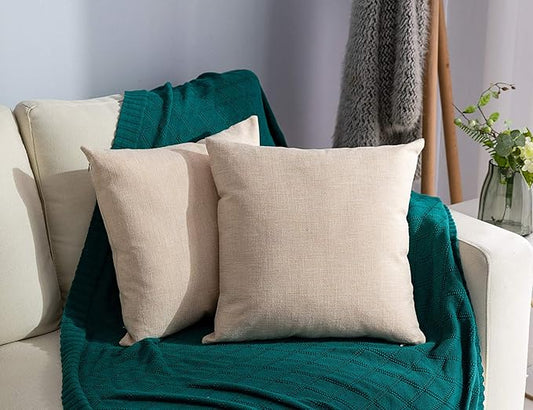 Stellhome Linen Throw Pillow Covers Square Solid Burlap Cushion Covers by Stellhome