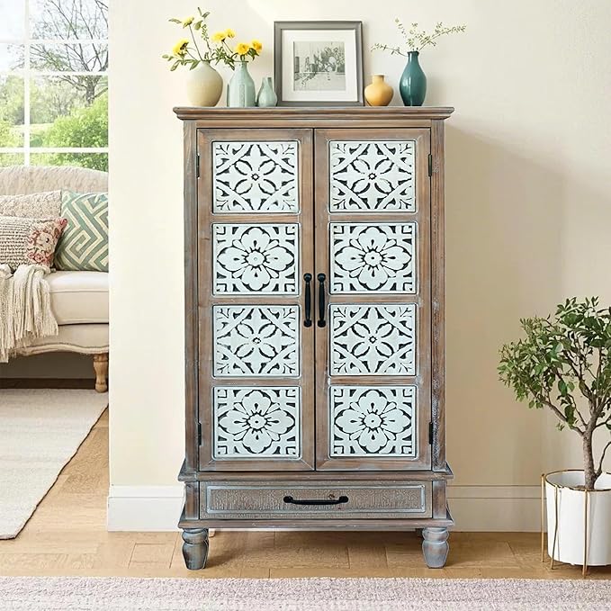 LKTART 55" Tall Vintage Sideboards Carved Wood Buffet Cabinet, Farmhouse Pantry - Image 8