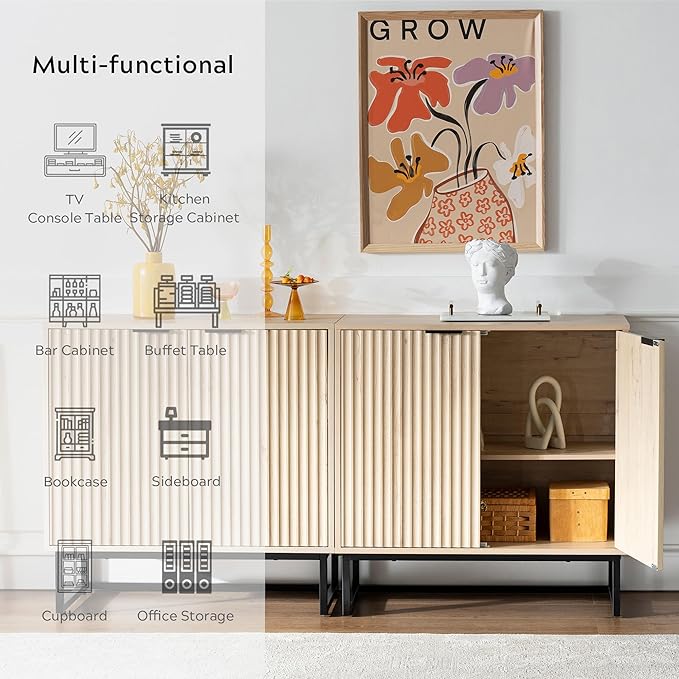 EYYTHUNG Fluted Cabinets with Storage Set of 3, Sideboard Buffet Cabinet with - Image 7