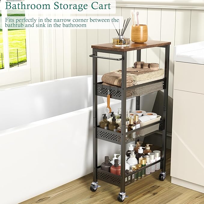 XYZLVSI Slim Storage Cart 4 Tier Fruit and Vegetable Baskets - Image 2