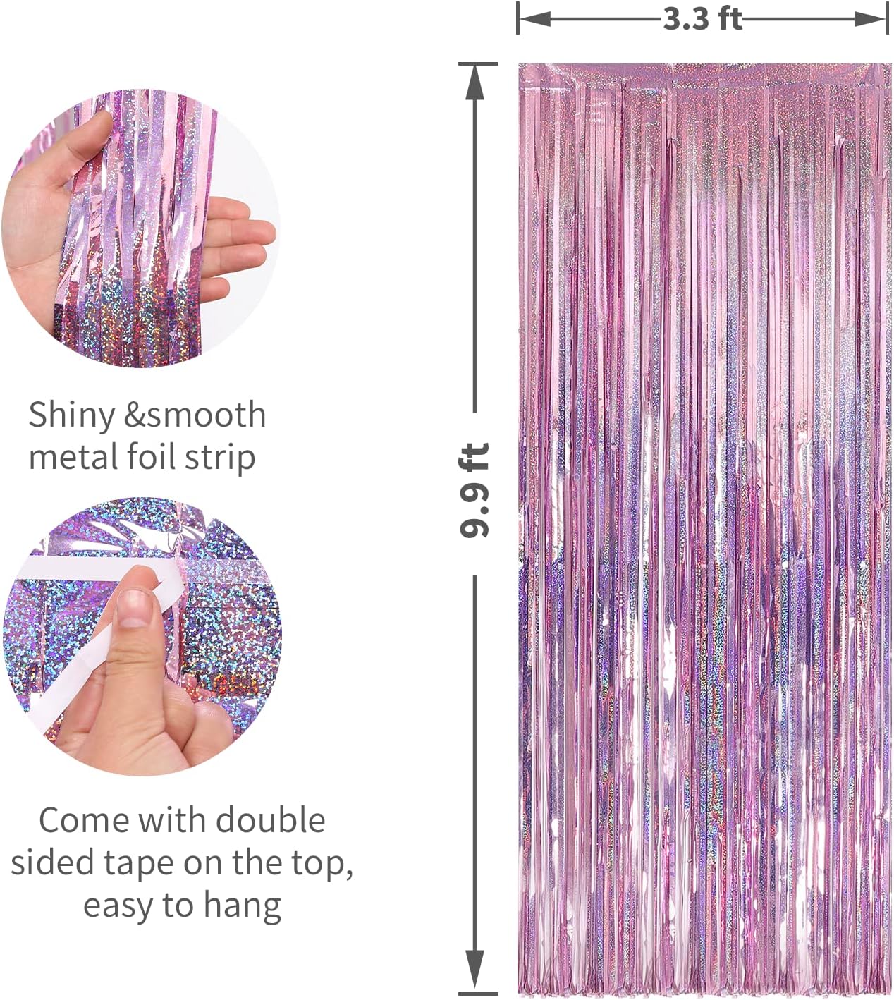 Crosize 3 Pack 3.3 x 9.9 ft Pink Foil Fringe Backdrop Curtain, Streamer Backdrop Curtains, Streamers Birthday Party Decorations, Tinsel Curtain for Parties, Galentines Decor, Preppy, Photo Booth