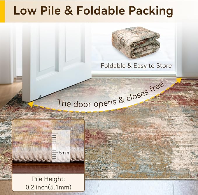 RELEANY Washable Area Rugs 2x9 Non-Slip Modern Abstract Soft - Image 4