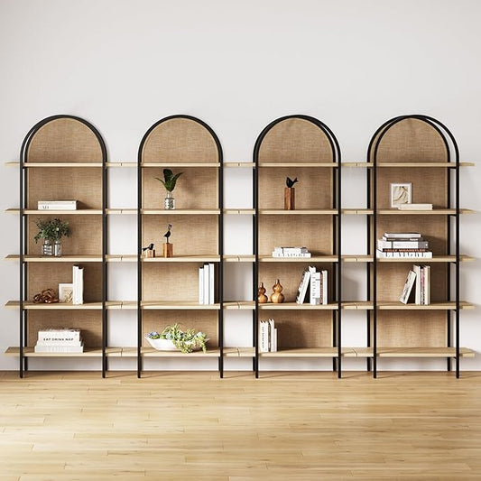 Nathan James Amara Bohemian 5-Shelf Etagere Bookcase, Rattan Open Bookshelf by NathanJames