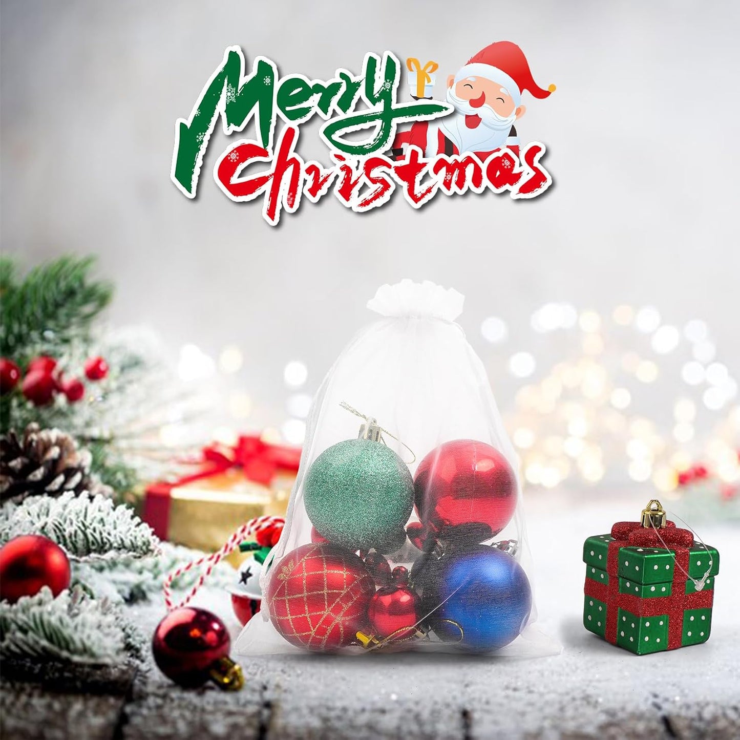 ANZNKU 50 Pack White Organza Bags 6x9 inch(17x23cm), Organza Gift Bags Mesh Drawstring Bag, Premium Sheer Mesh Bag for Gifts Wedding Party Christmas Favor