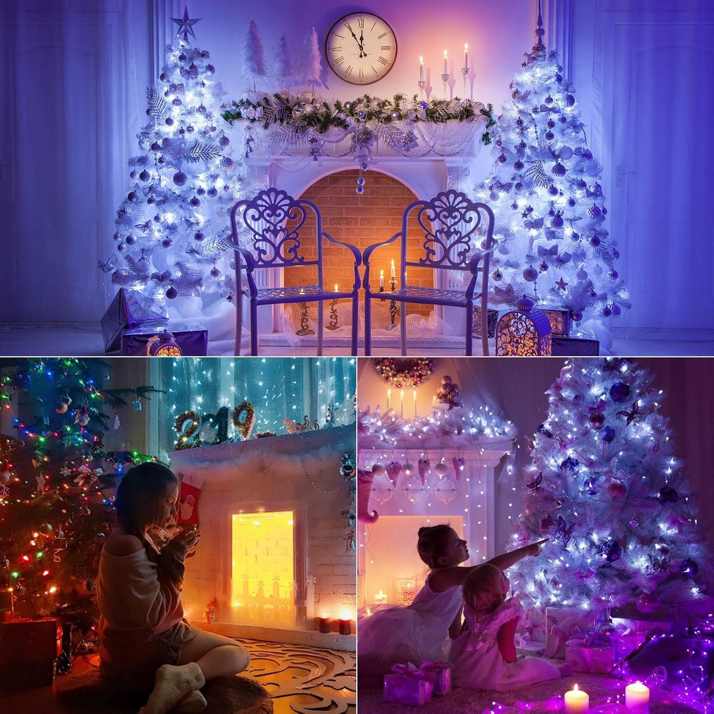 BrizLabs Cool White & Multicolor Christmas Lights, 180ft 500 LED Color Changing String, 11 Modes Tree Lights With Remote, Dimmable Xmas Clear Wire for Indoor Outdoor Christmas