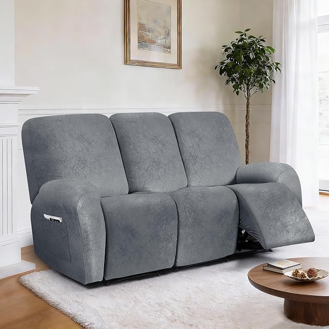 ANARACHON Leather Look Recliner Couch Cover, 8-Pieces Stretch Recliner Sofa - Image 2