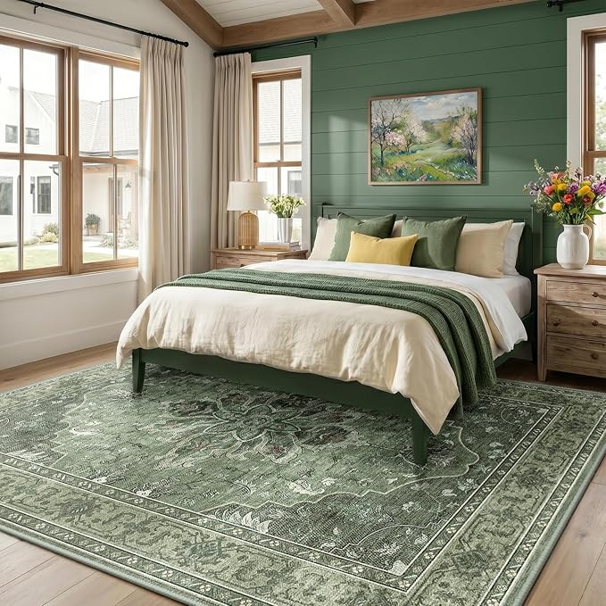 RELEANY Area Rugs 10'x12' Washable Non-Slip, Floral Vintage Distress Print - Image 2