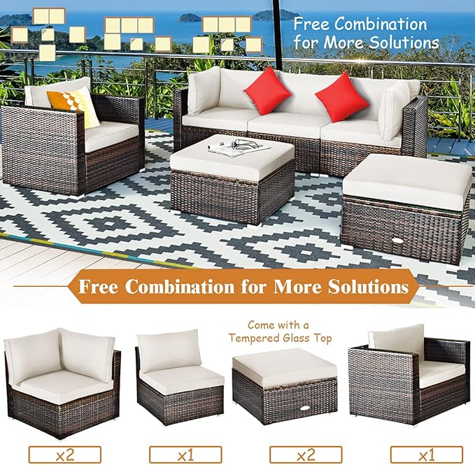 Tangkula 6 Pieces Wicker Patio Furniture Set, PE Rattan Outdoor Sectional - Image 6
