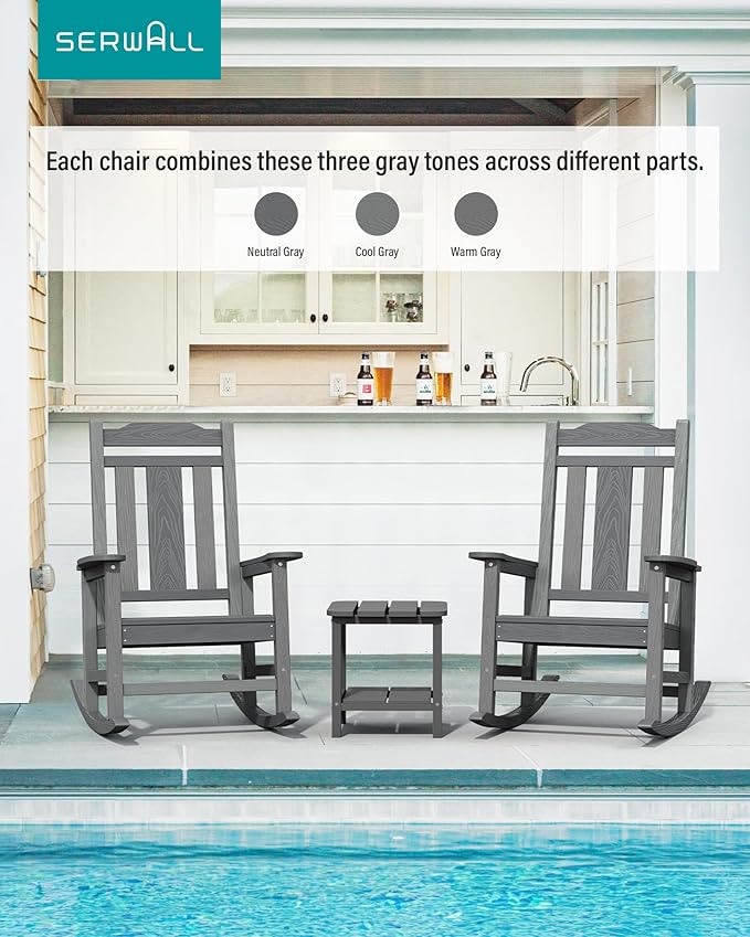 SERWALL Oversized Outdoor Rocking Chair Set of 2, All Weather Patio Rocking - Image 7