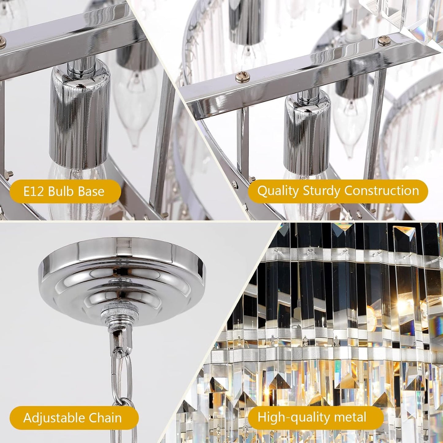 Crystal Chandelier Lighting 24'' Chrome for Dining Rooms Bedroom Foyer Entryway Ceiling Hanging Pendant Chandelier Light Fixture Lamp