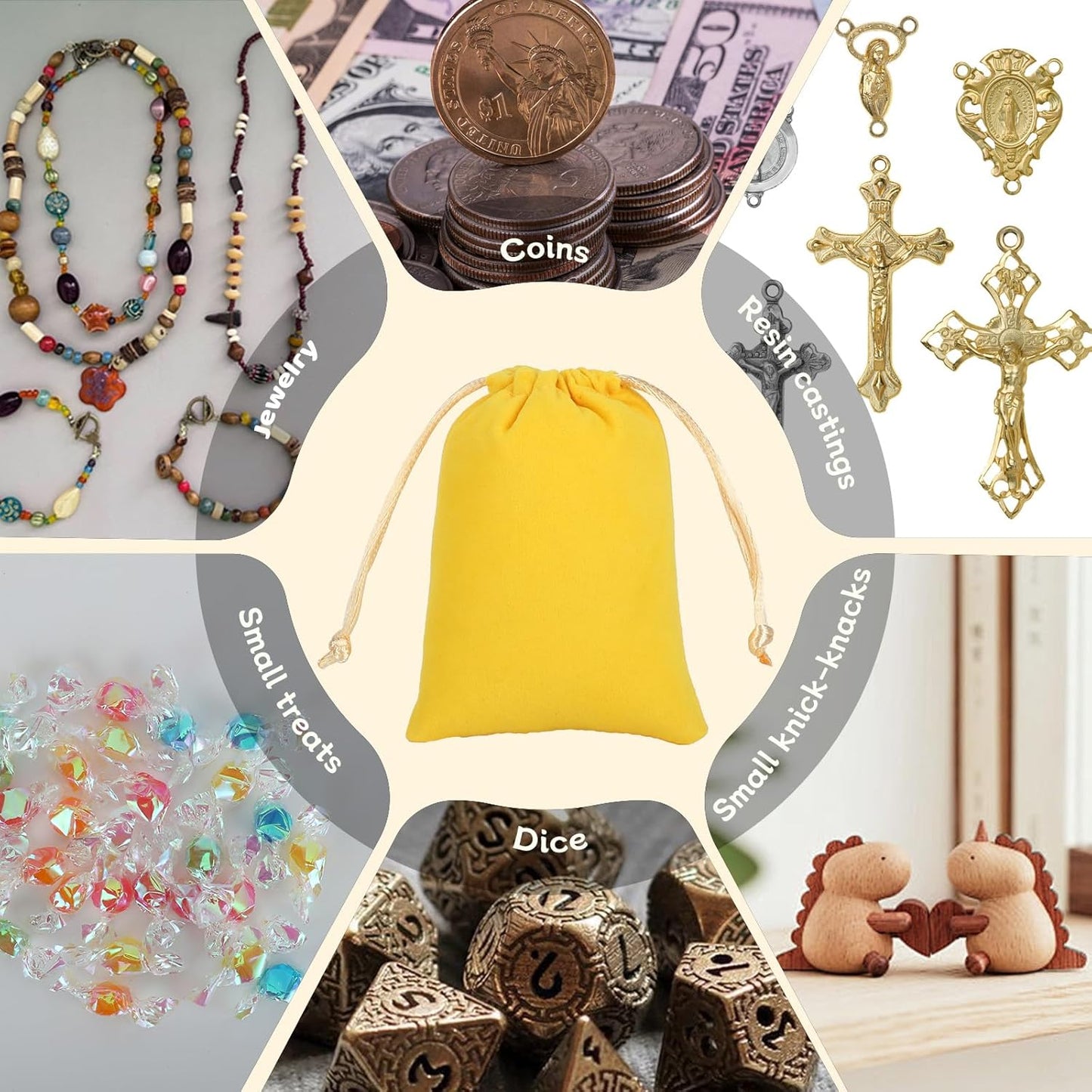 Velvet Drawstring Jewelry Bag, 50Pcs Yellow Coin Pouch, 3x4 Dice Bag, for Wrapping Halloween Party Favors or Gifts for Friends, Small Bussiness, Resin Runes, Chains, Customers