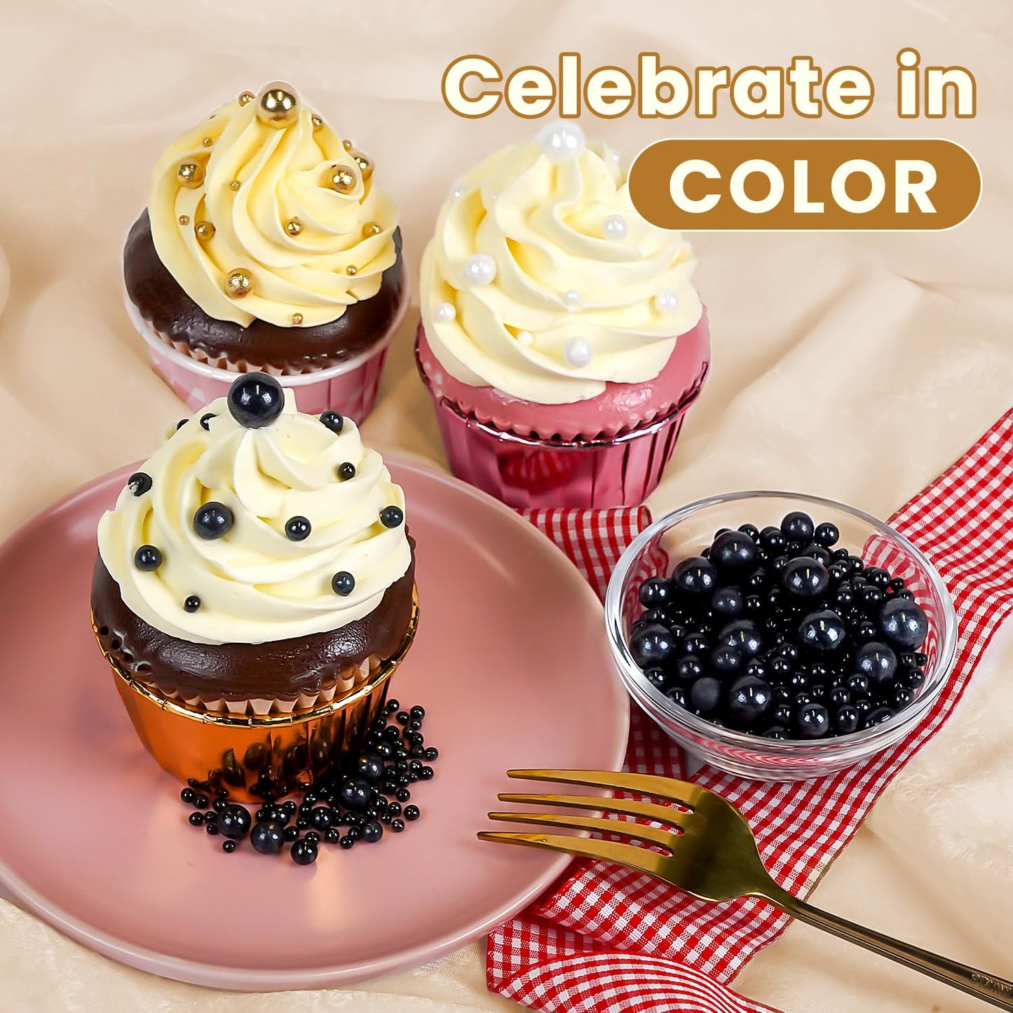 Edible Black Pearl Sugar Sprinkles, Black Pearl Sprinkles for Cake Decorating, 180g/6.35oz, Cupcake Toppers, Cake Decorations, Ice Cream, Wedding Party Halloween Supplies