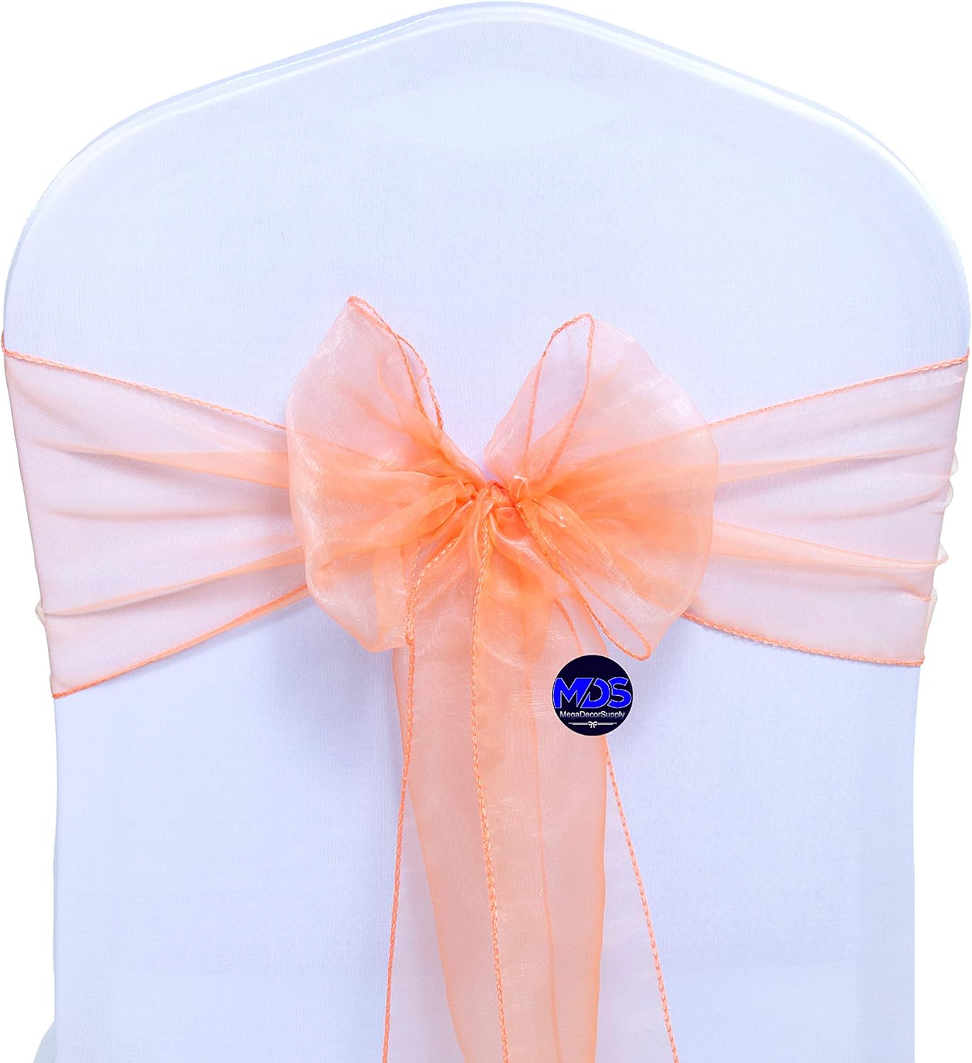 MDS Pack of 200 PCS Organza Chair Sashes Wider Dining Chair Bows Ribbon Tie Back for Wedding Party Birthday Bridal Shower Reception Event Banquet Home Chair Cover Decoration - Peach