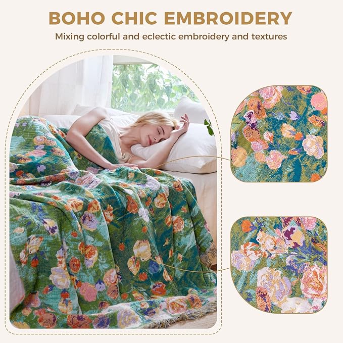 LUTBM Boho Throw Blanket for Bed Cotton Summer Blankets Twin Size for Bedroom - Image 3