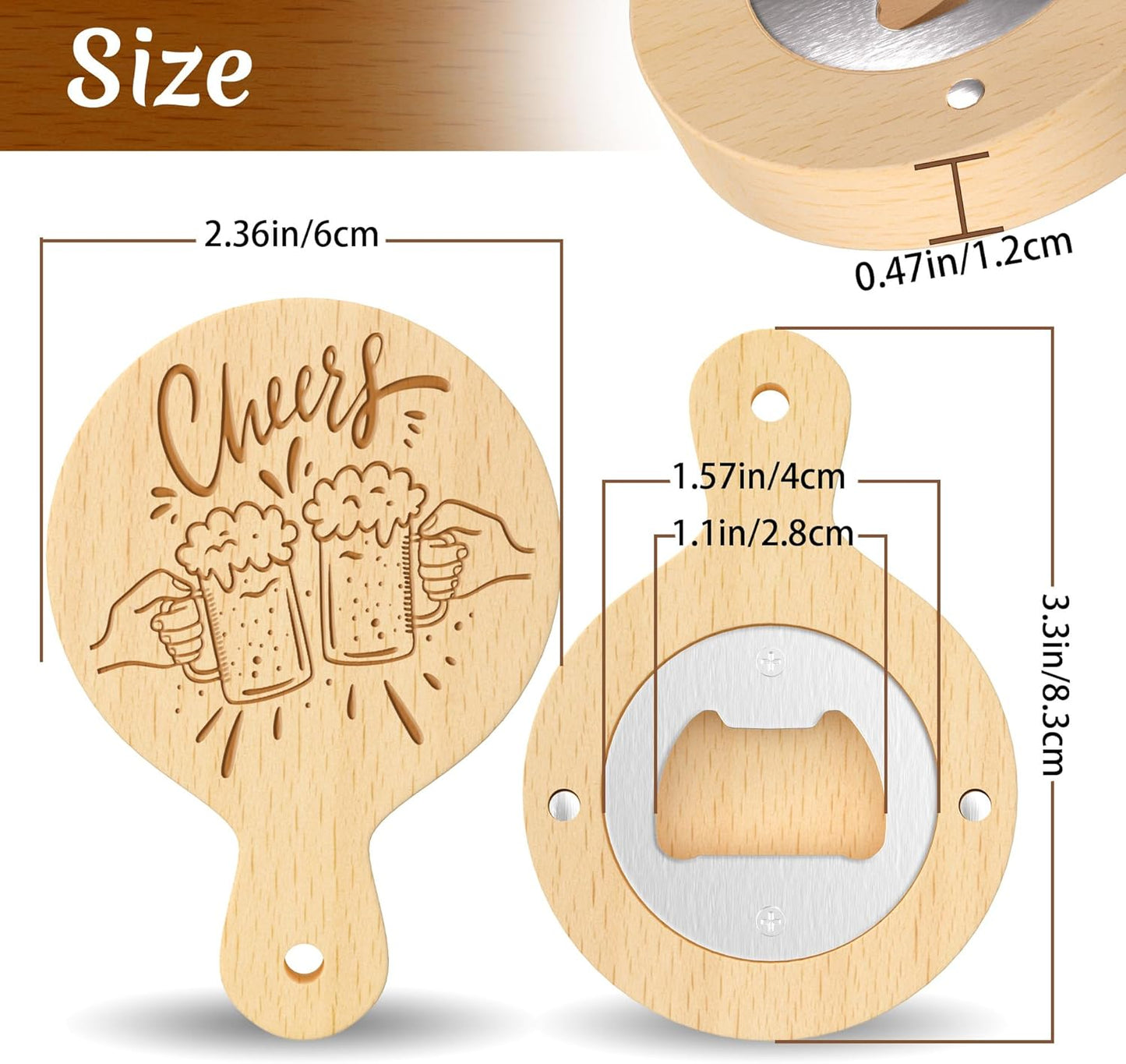 8 Custom Magnetic Bottle Opener Refrigerator, Personalized Engraved Wood Beer Openers, Wooden Round Fridge Magnet for Beer Lover Wedding Guest Bars Parties Men Gift Father's Day (Round With Handle)