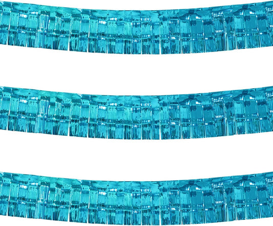 Thick 10 Feet by 15 Inch Turquoise Foil Fringe Garland - Pack of 3 | Shiny Metallic Tinsel Banner for Parade Floats, Bridal Shower, Wedding, Birthday, Christmas | Wall Hanging Drapes (3)