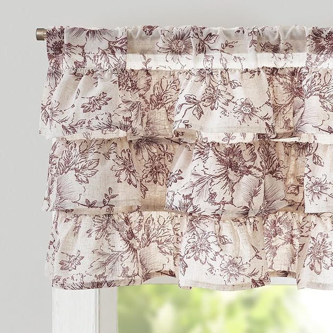 jinchan Ruffled Floral Valance Linen Shabby Chic Small Window Curtain 18 Inch by JINCHAN