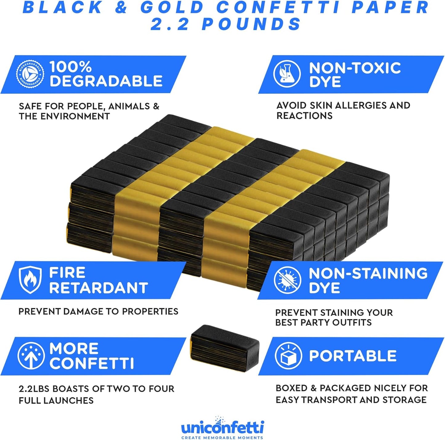 BLACK & GOLD Confetti Paper - BULK 2.2lbs | 1kg, Biodegradable Tissue Paper, Rainbow Light Weight, Non-Staining Paper, for Events, Crafts, Decorations