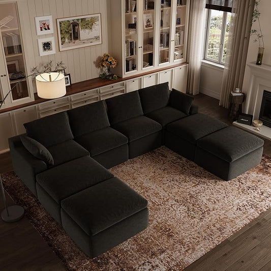 Novilla 133.8" Modular Cloud Couch, Modern Sectional Sofa by Novilla