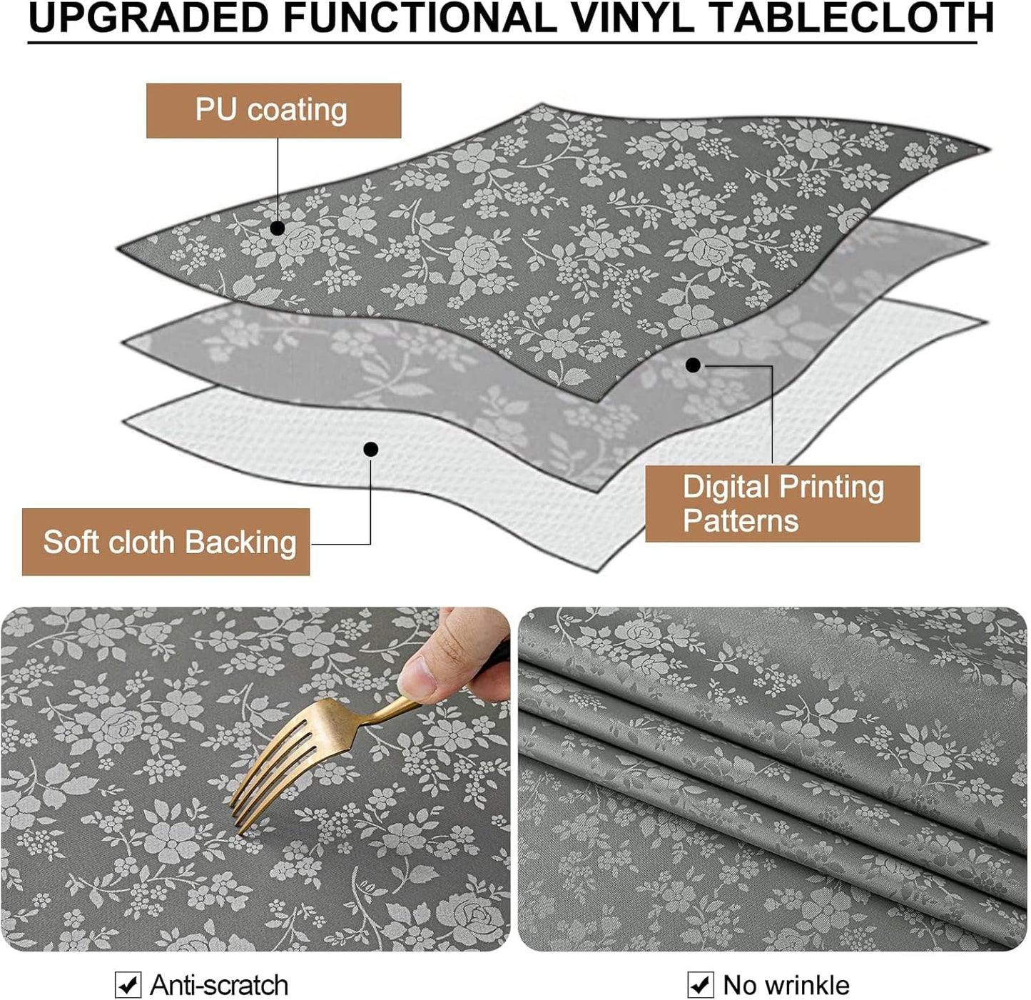 Smiry Square Table Cloth, Waterproof Heavy Duty Vinyl Tablecloths, Wipeable Washable Table Cover for Kitchen and Dining Room (Grey, 54" X 54")