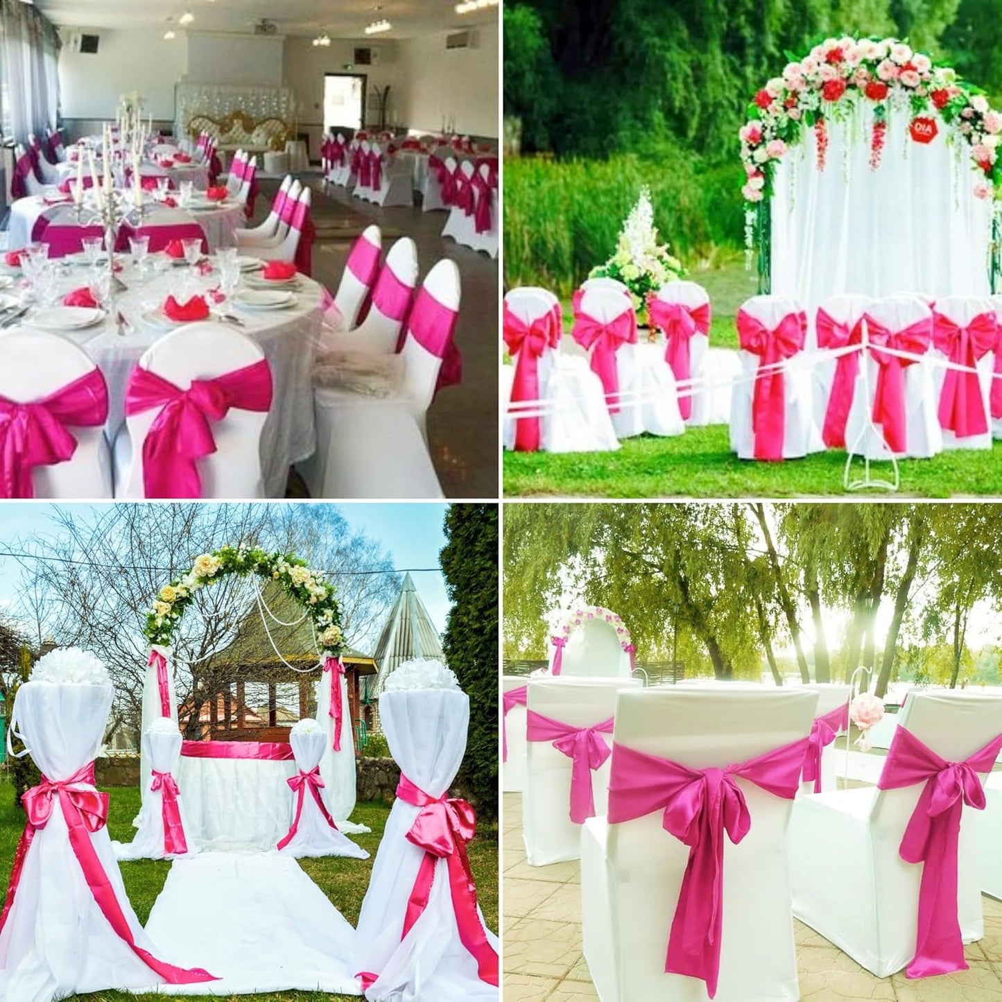 100 PCS Satin Chair Sashes Decorative Bow Chair Sashes Ties Back Ribbon Bows Chairs Cover Band for Wedding Party Ceremony Reception Event Banquet Hotel Birthday Home Kitchen Decor(7 x108inch,Hot Pink)