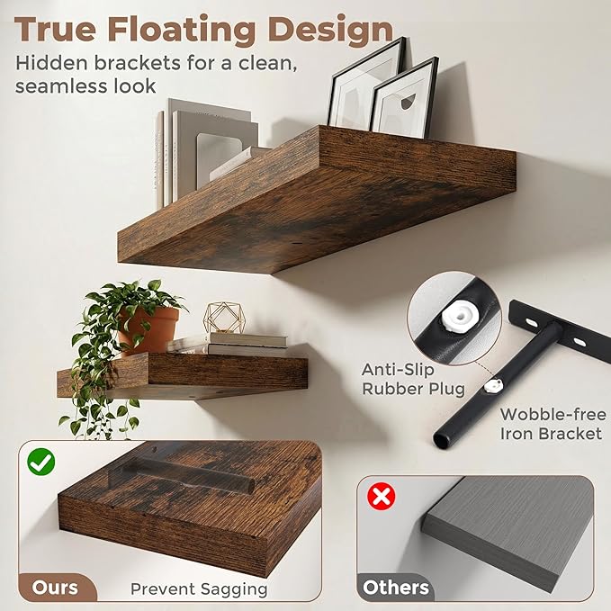 12 inch Deep Floating Shelves for Wall, 24 inch Wide Engineered Wood Wall - Image 4